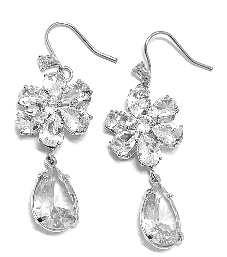 21.00ctw CZ 18k White Gold Overlay Long Dangle Earrings