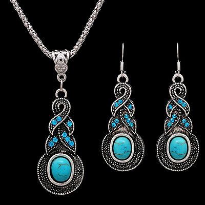 21.00ctw Turquoise & Blue Topaz 18k White Gold Overlay Necklace & Earrings Set