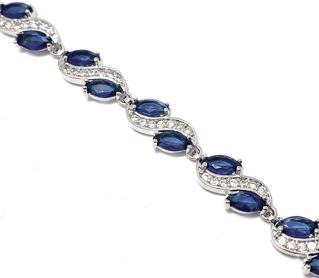 $219 Retail 10.50ctw MQ Cut Sapphire & Diamonique Diamond 7” Tennis Bracelet
