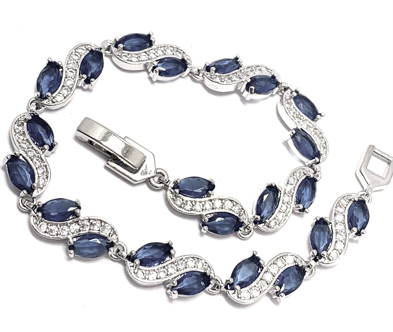 $219 Retail 10.50ctw MQ Cut Sapphire & Diamonique Diamond 7” Tennis Bracelet