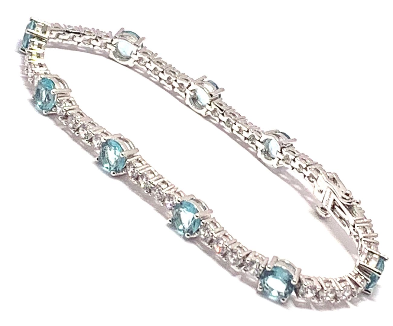 22.00ctw Blue Topaz & Diamonique Diamond Tennise Bracelet