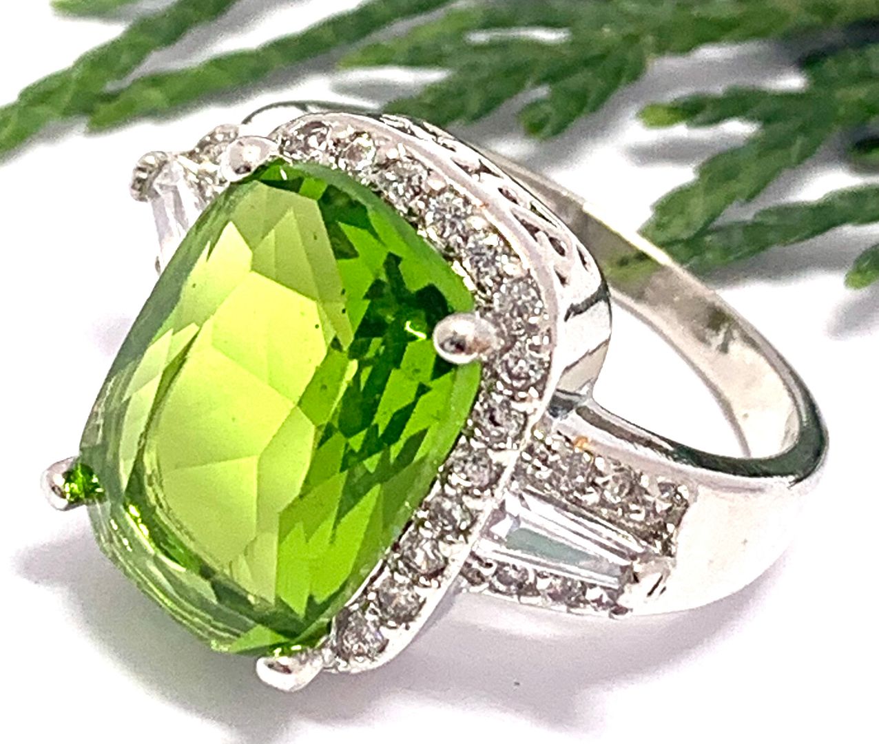 22.00ctw Peridot & Diamonique Diamond Ring