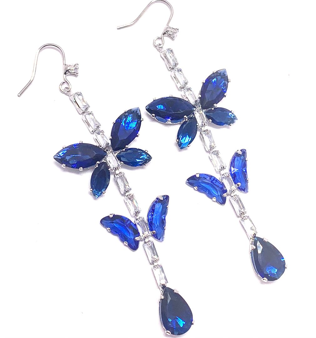 22.00ctw Sapphire & CZ 18k White Gold Overlay Long Dangle Earrings