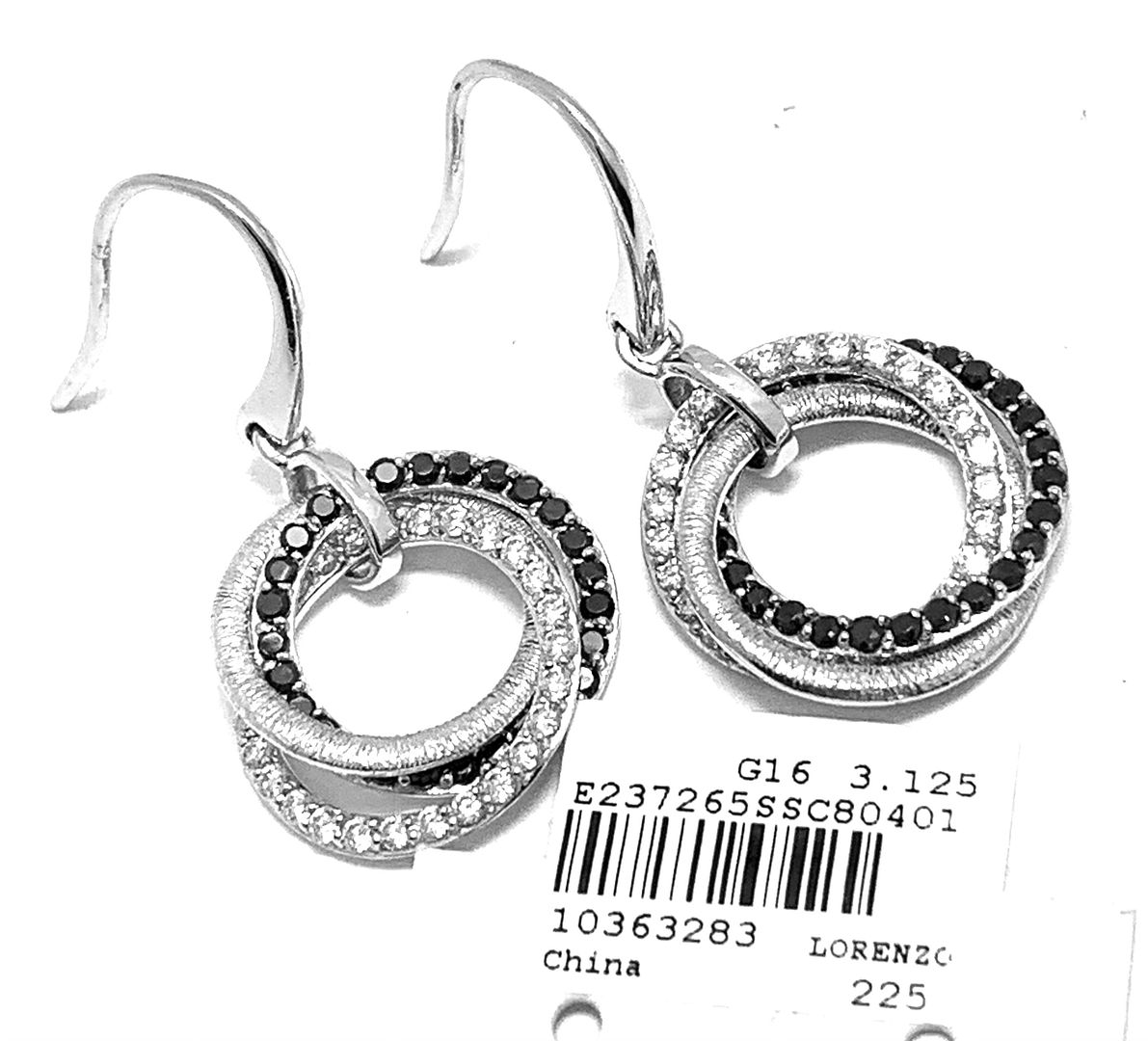 $225 Colore SG Lorenzo 18k White Gold & .925 Sterling Silver  2.16ctw  White & Black Zircon Earrings