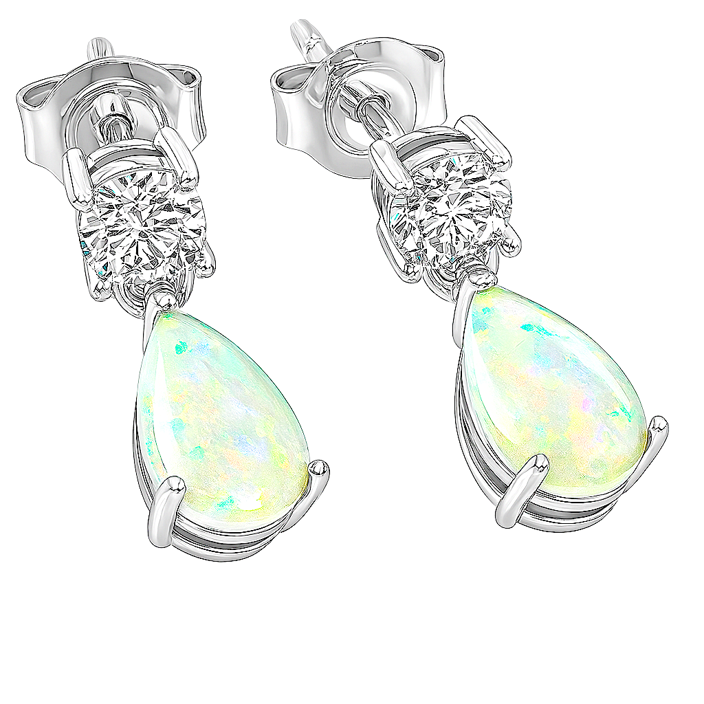 2.25ctw Opal & Diamonique Diamond Stud Earrings in 18K Gold Overlay – Designer Inspired