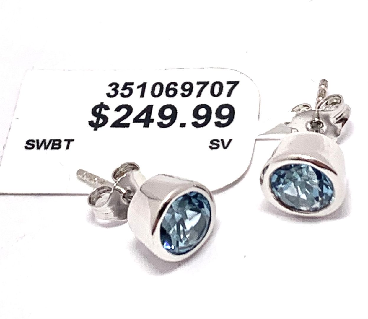 $249 Natural Blue Topaz .925 Sterling Silver Stud Earrings Bezel Set Solitaire