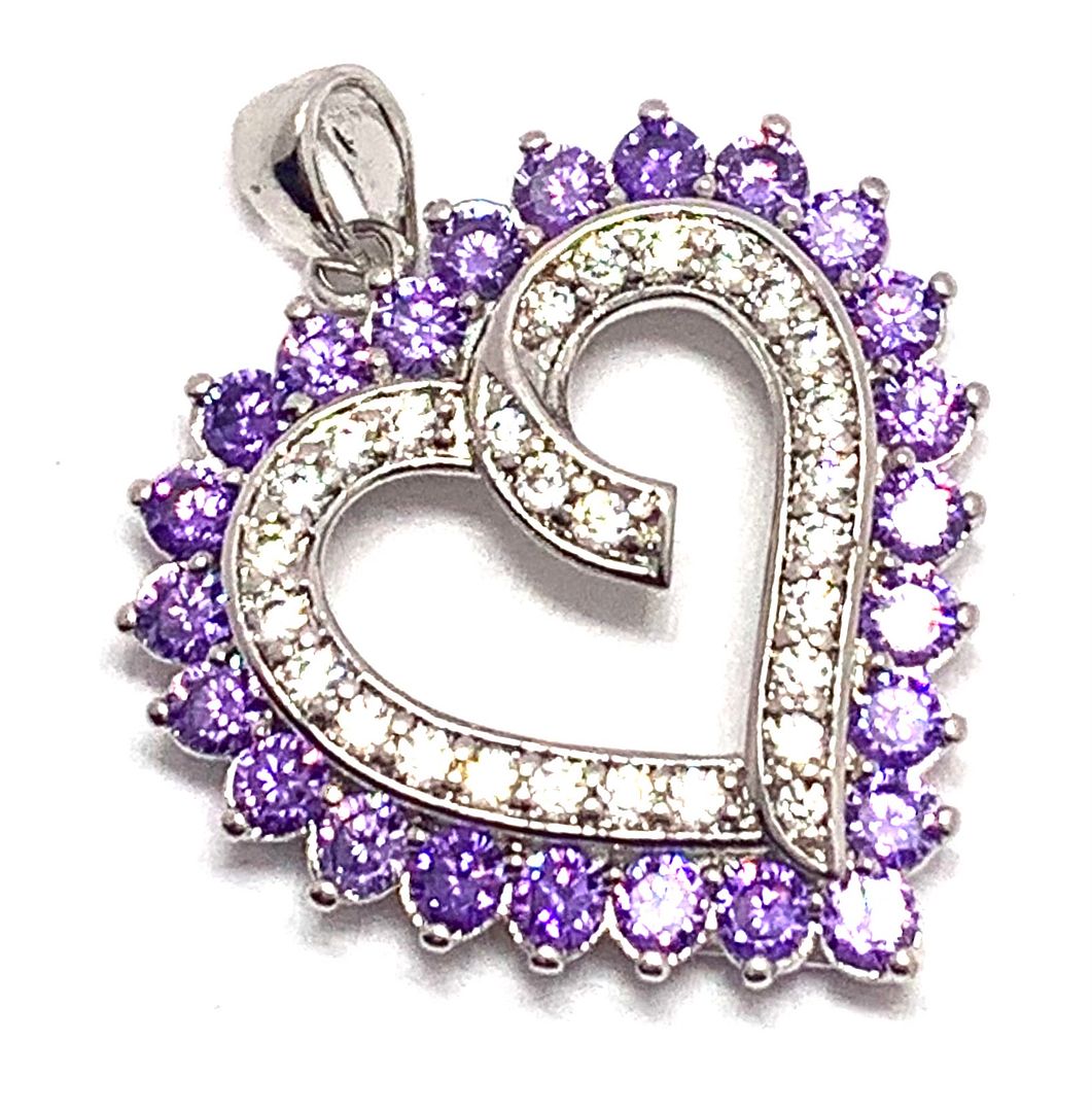 2.50ctw Amethyst & Diamonique Diamond Heart Pendent 18k White Gold Ovr