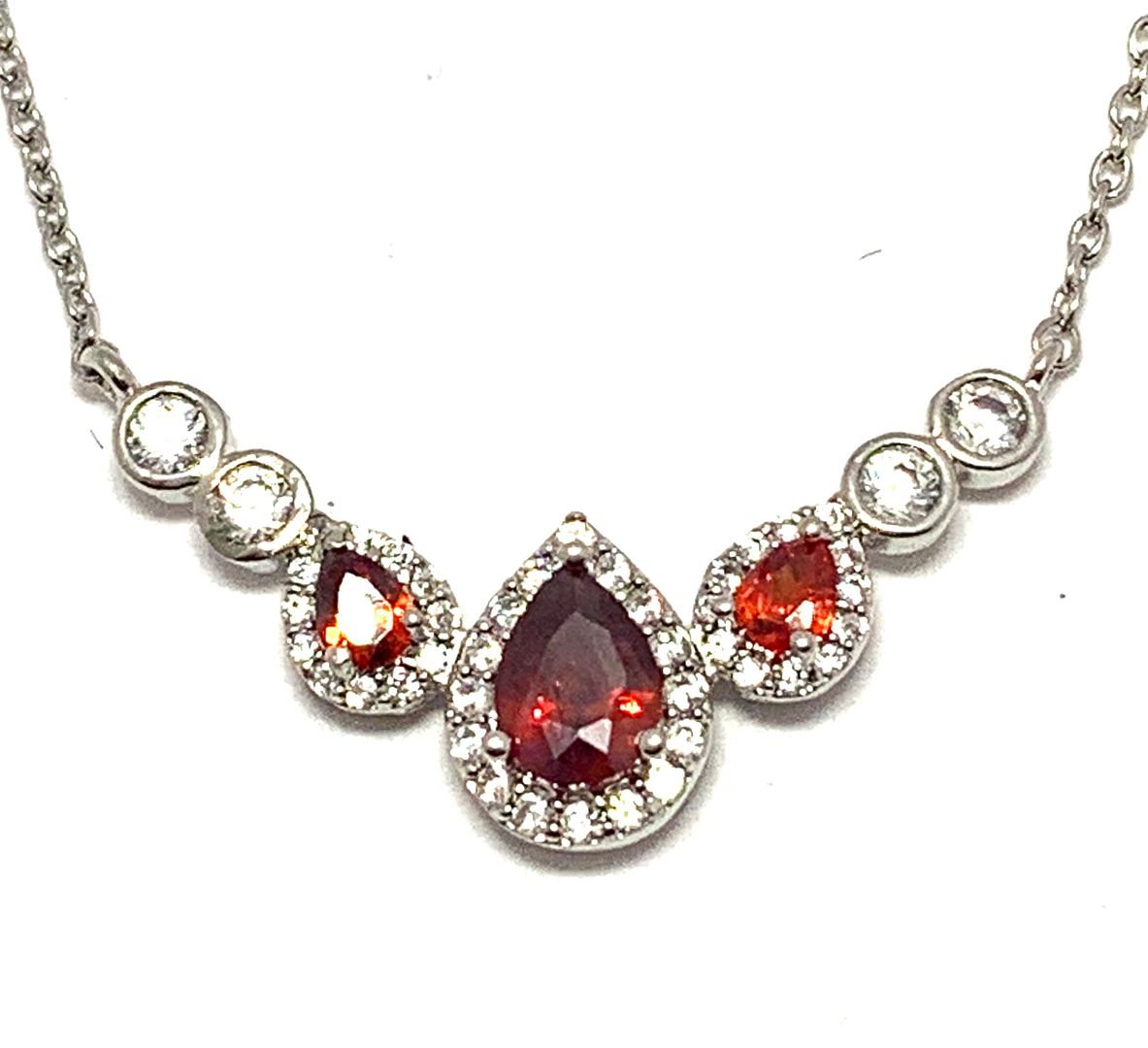2.50ctw Garnet & Diamonique Diamond Necklace 18K Gold Overlay Antique Design