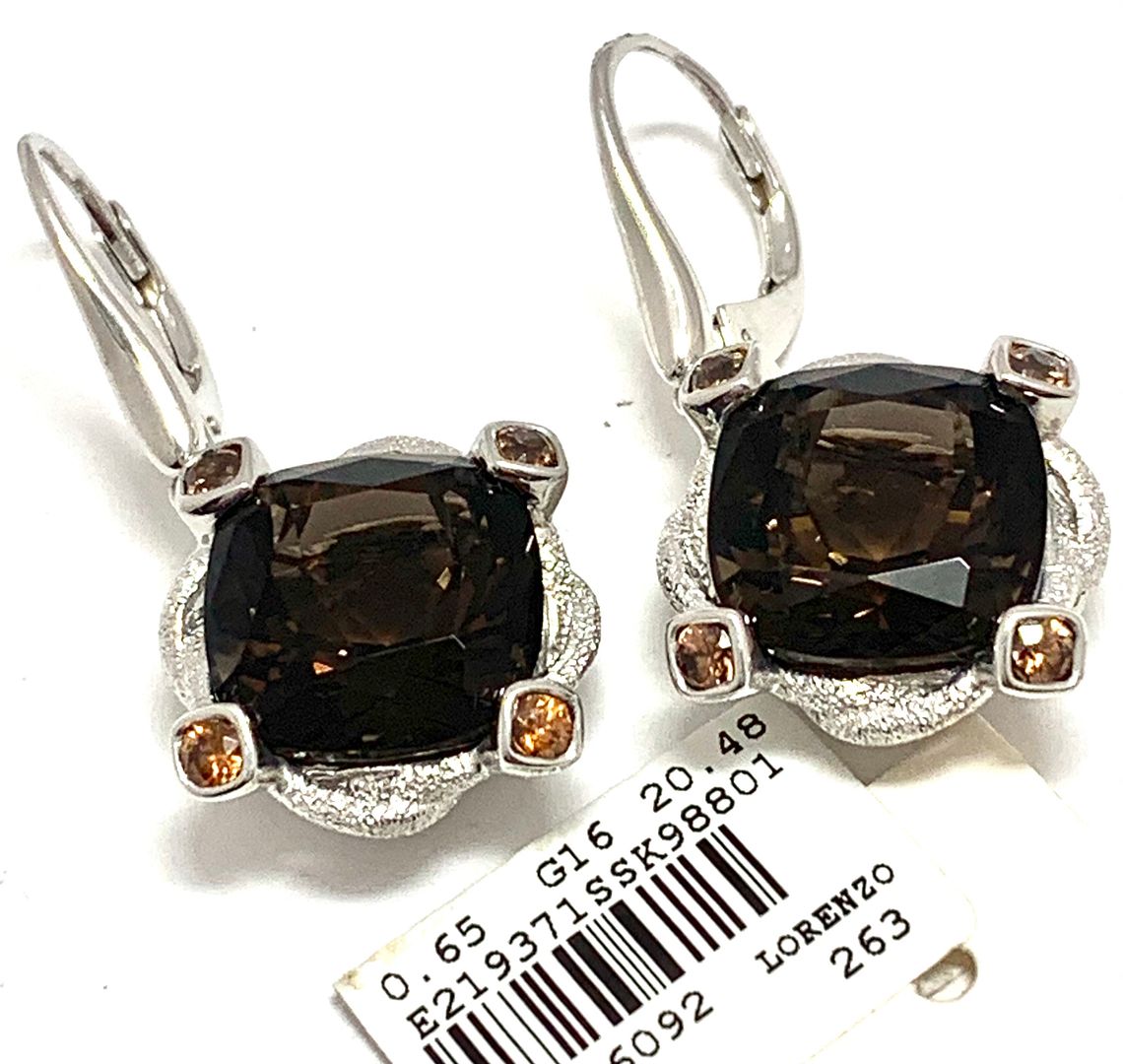 $263 Colore SG Lorenzo .925 Sterling Silver Smoky Quartz & White Zircon Leaverback Earrings