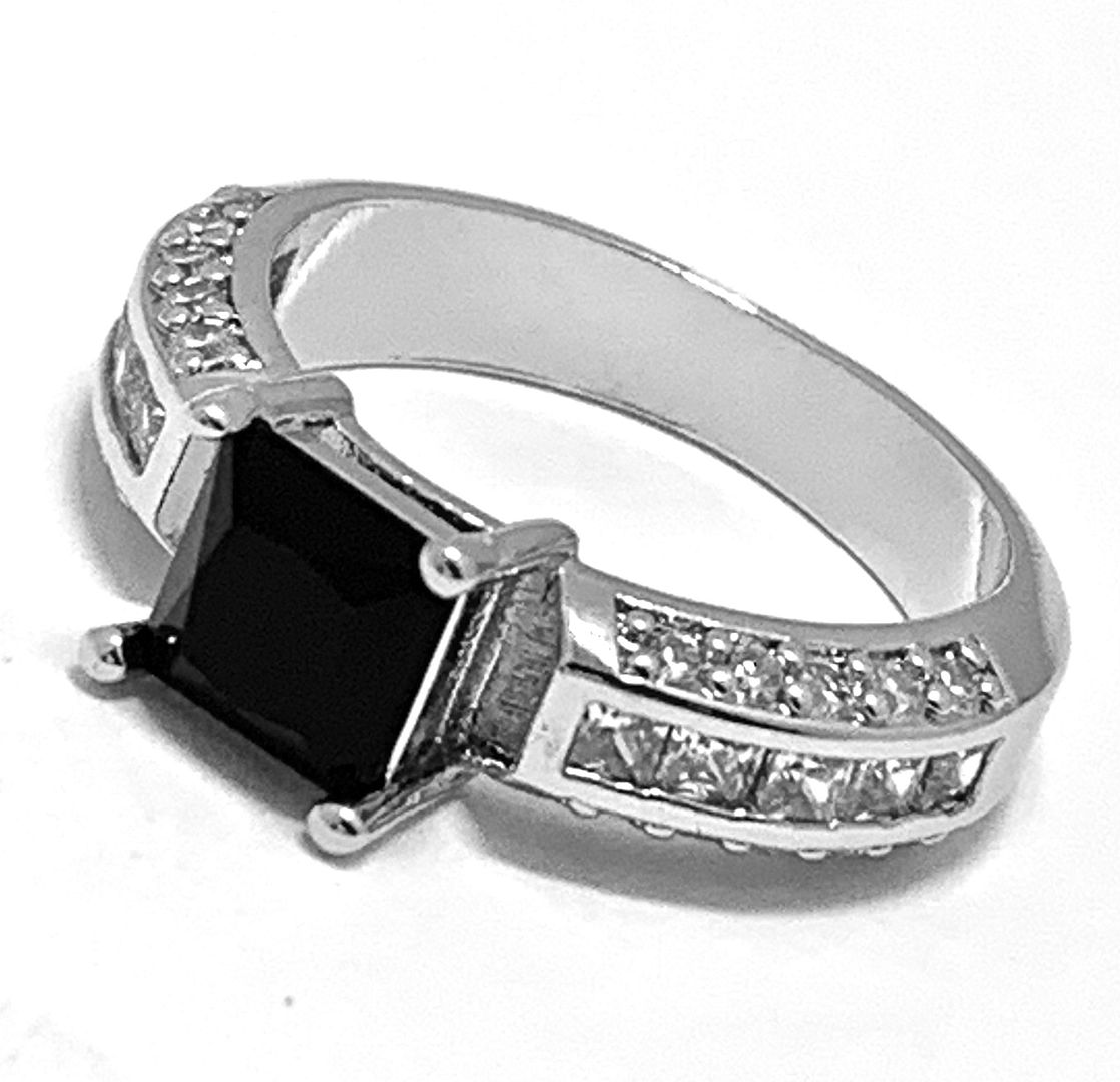 2.75ctw Black Spinel & Diamonique Diamond Ring