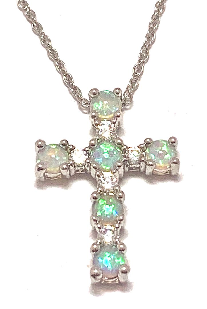2.75ctw Opal & Diamonique Diamond Cross Necklace in 18K Gold Overlay – Designer Inspired