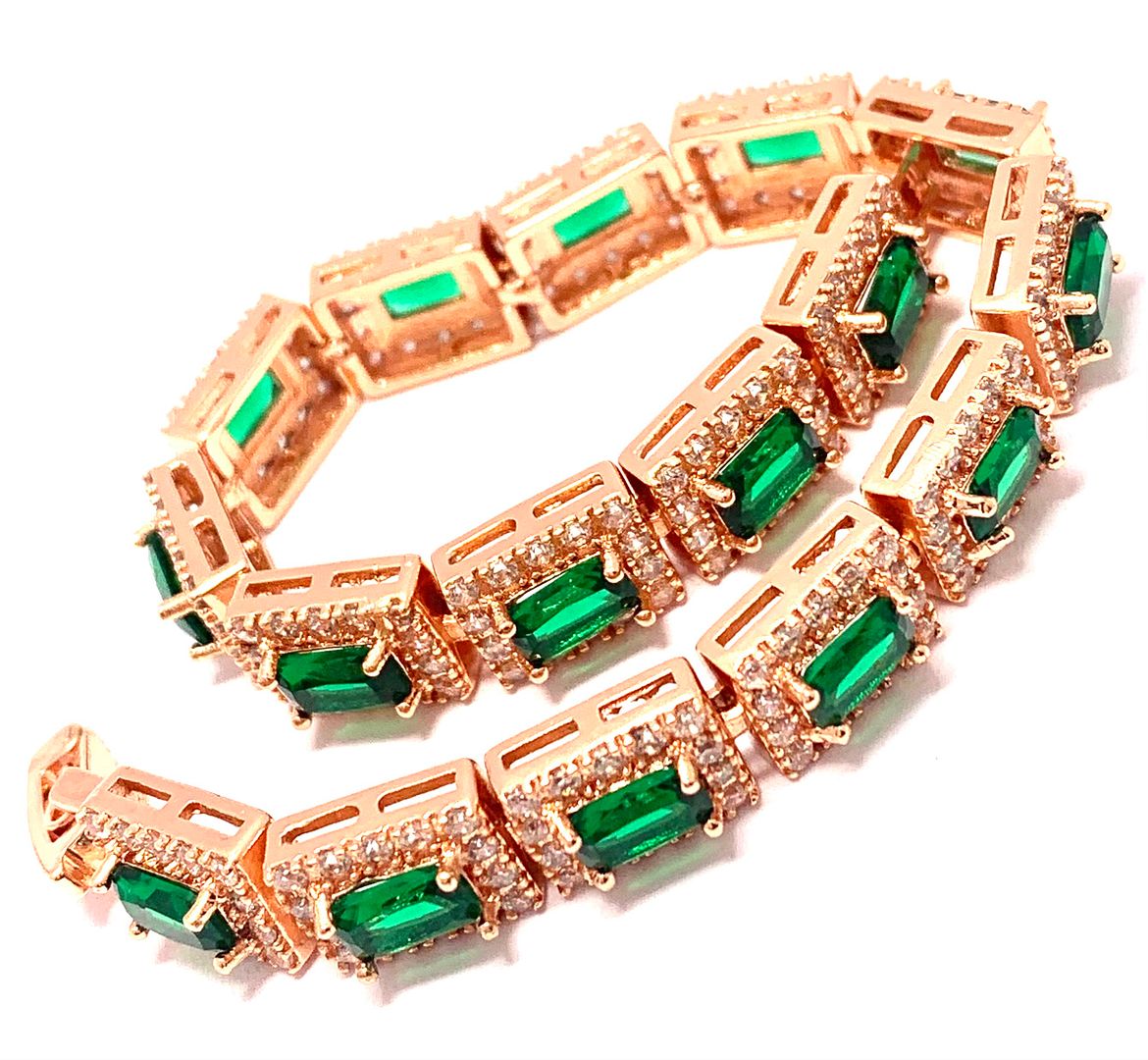$299 Retail 12.50ctw Emerald & Diamonique Diamond 7” Fancy Tennis Bracelet
