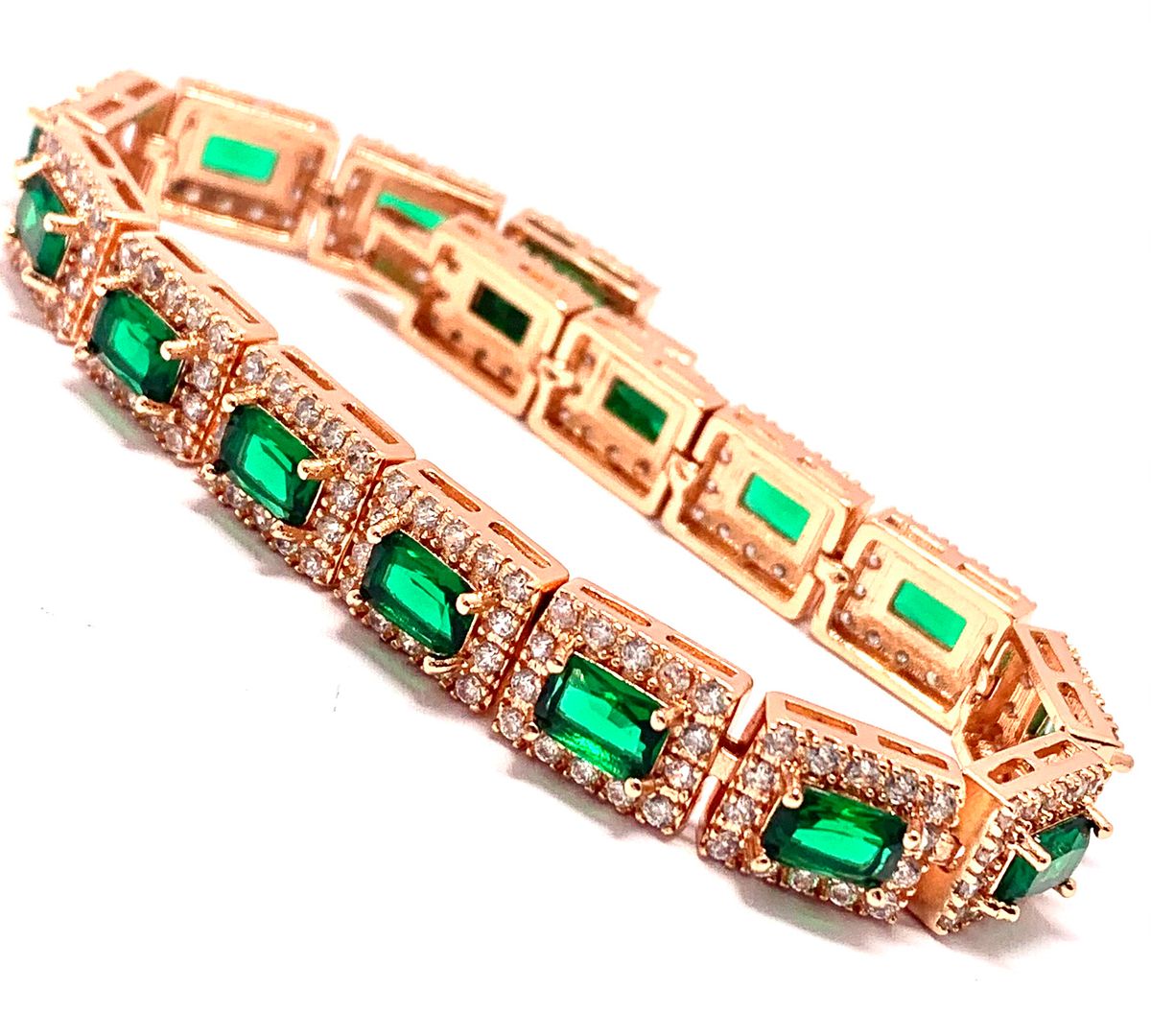 $299 Retail 12.50ctw Emerald & Diamonique Diamond 7” Fancy Tennis Bracelet