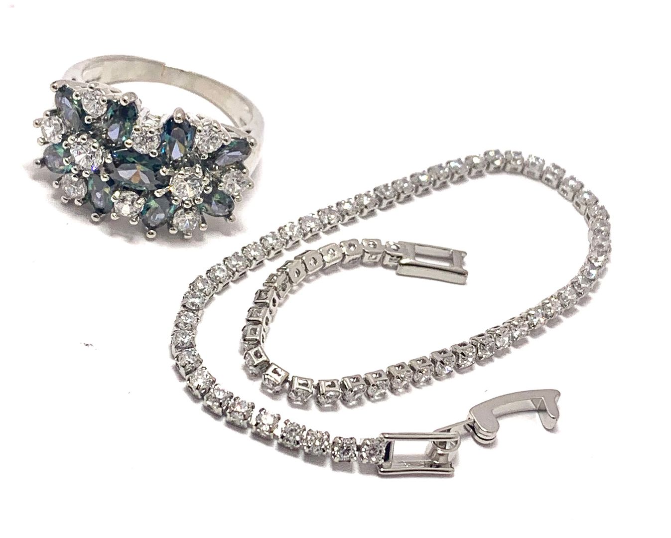 2pc Jewelry Lot- Tennis Bracelet & Mystic Topaz Ring