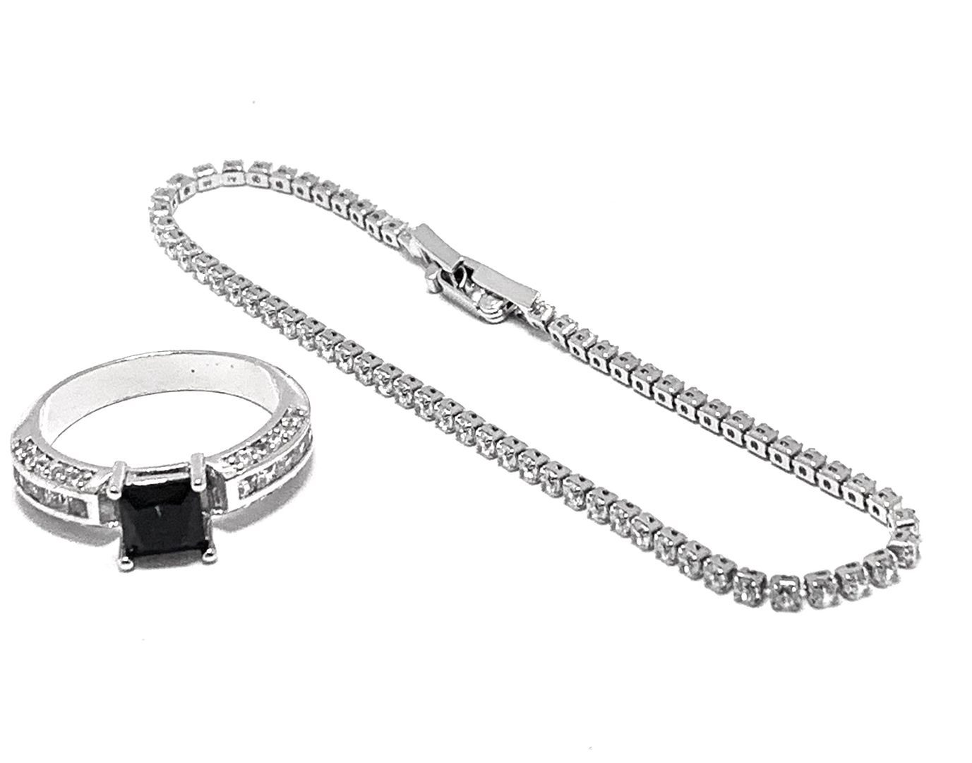 2pc Jewelry Lot-Diamonique Diamond & Black Spinel