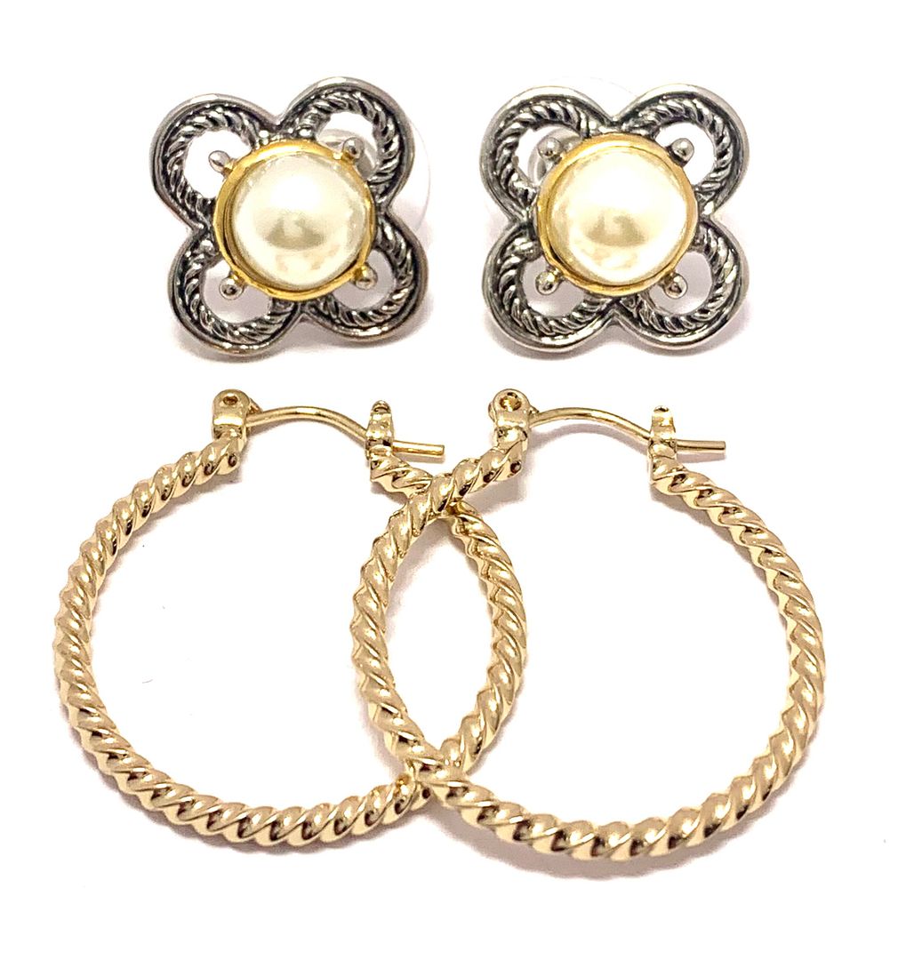2pc Jewelry Lot-Hoop Earrings & Pearl Earrings