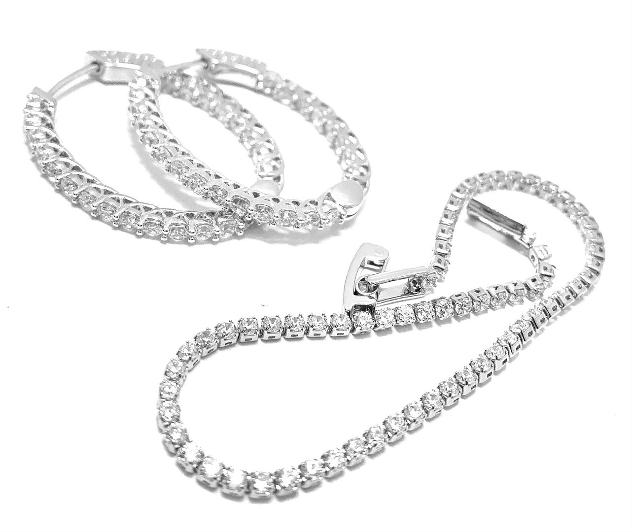 2pc Jewelry Lot-Tennis Bracelet & Inside Out Diamonique Diamond Hoop Earrings