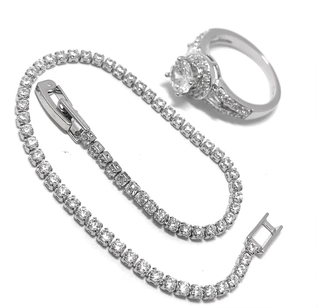 2pc Jewelry Lot-Tennis Bracelet & Inside Out Diamonique Diamond Hoop Earrings
