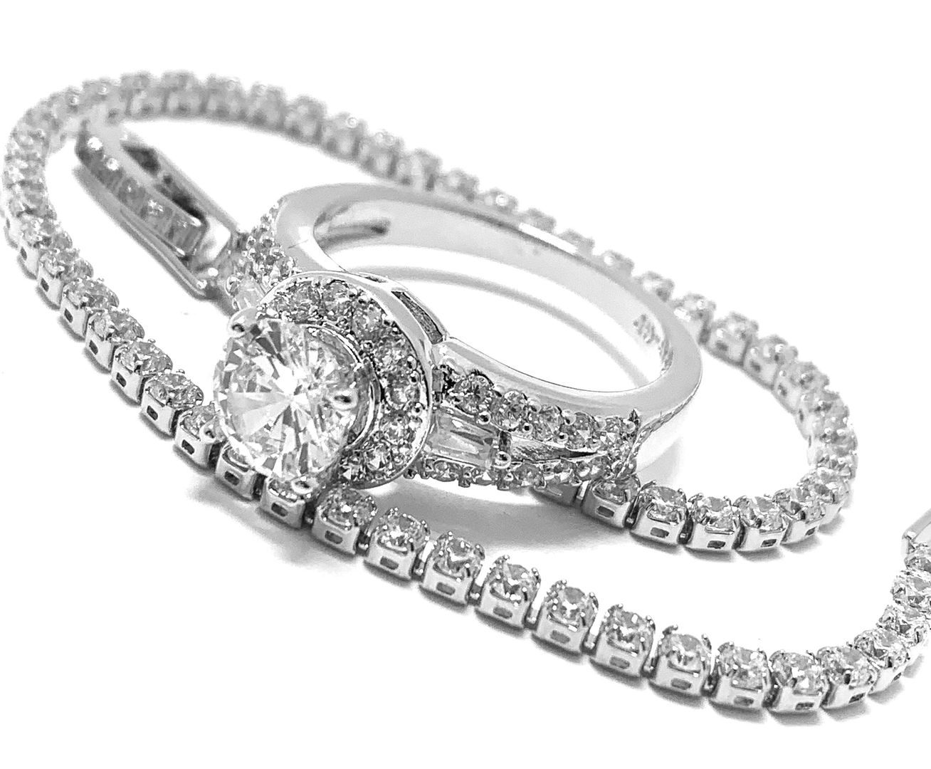 2pc Jewelry Lot-Tennis Bracelet & Inside Out Diamonique Diamond Hoop Earrings