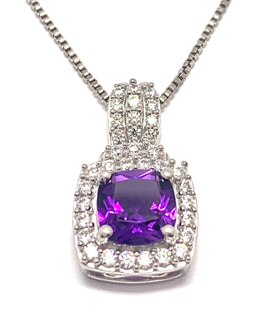 3.00ctw Amethyst & Diamonique Diamond Traditional Design Necklace