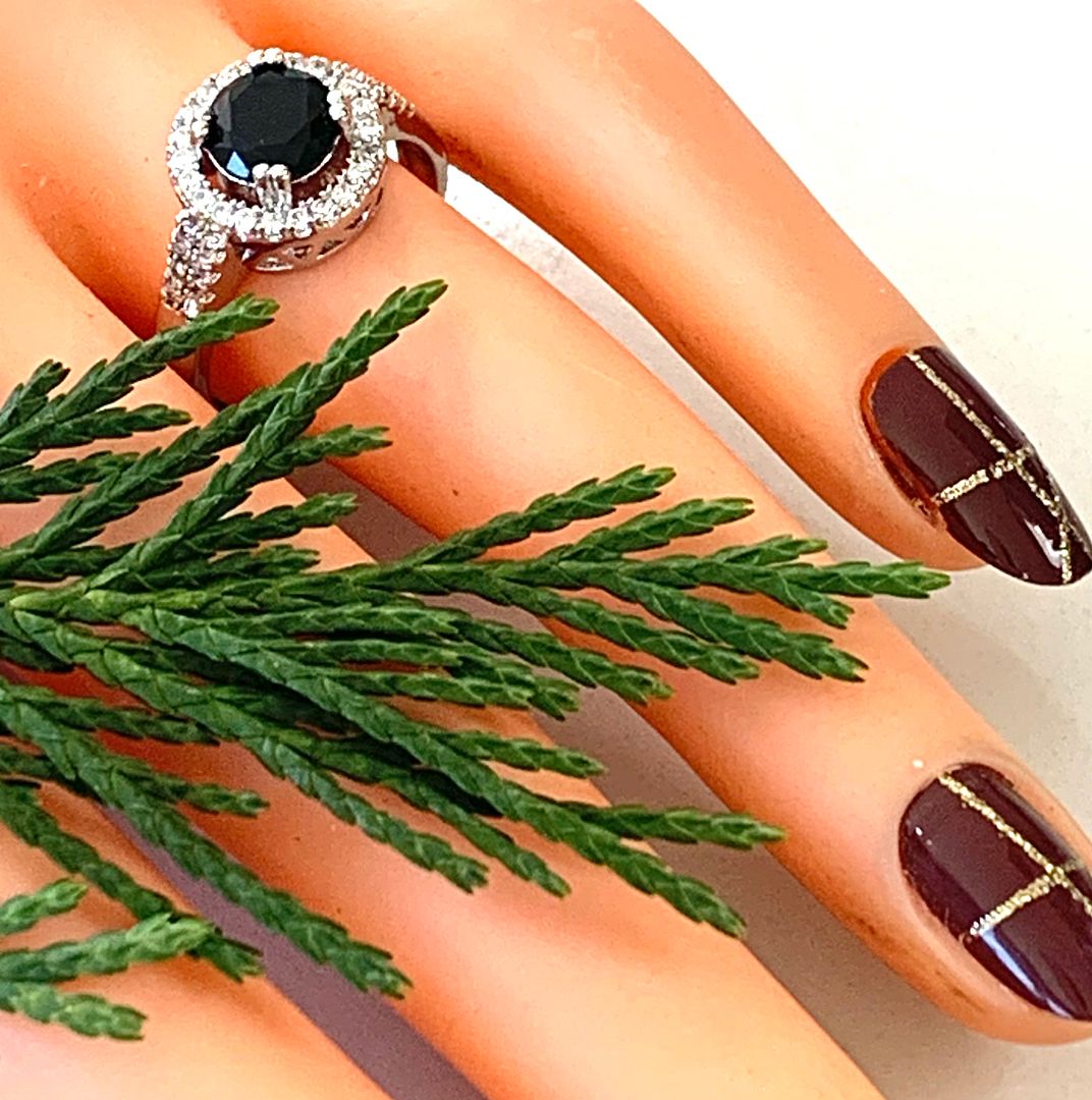 3.00ctw  Black Spinel & Diamonique Diamond Ring