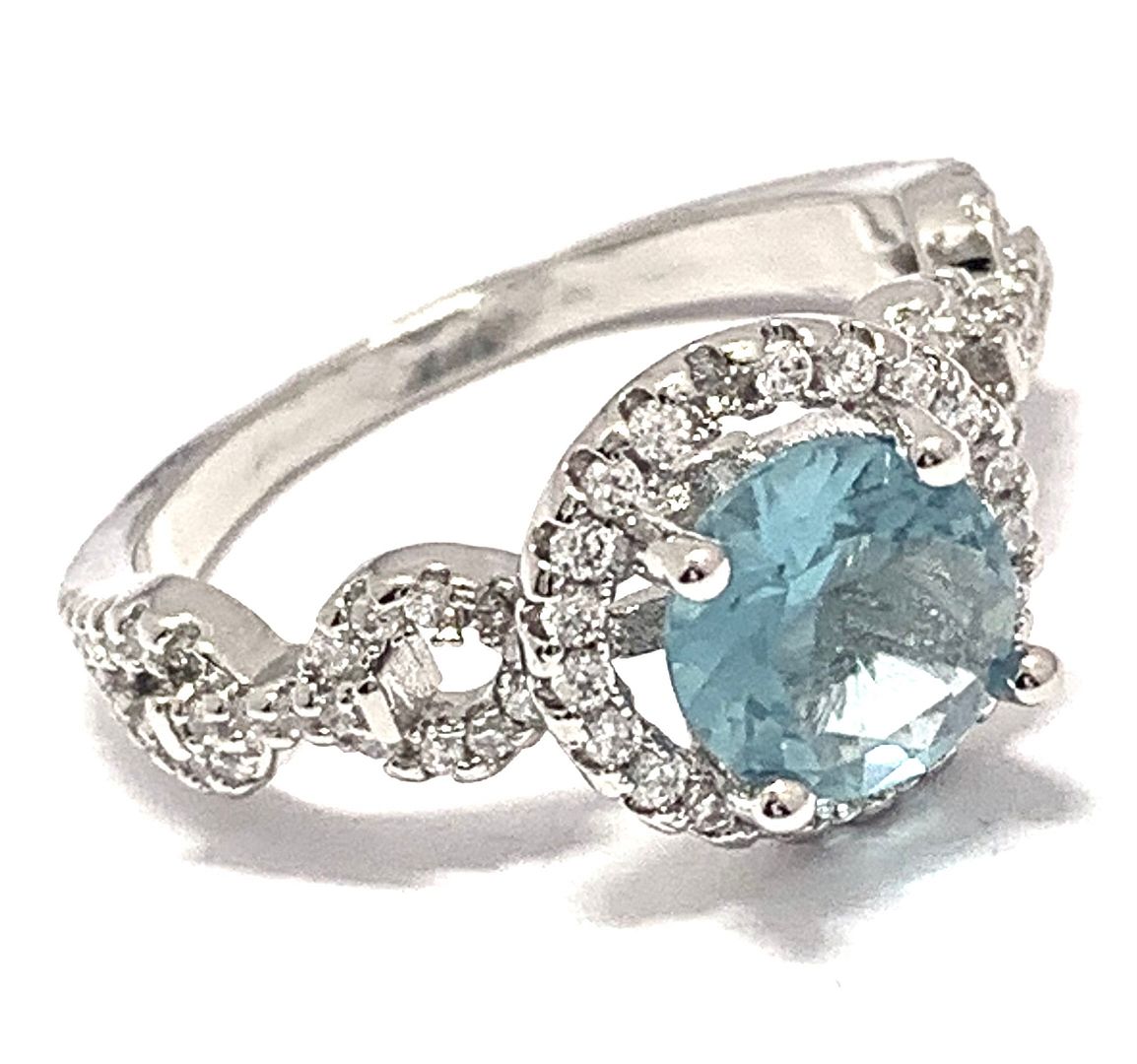 3.00ctw Blue Topaz & Diamonique Diamond Ring Size 7