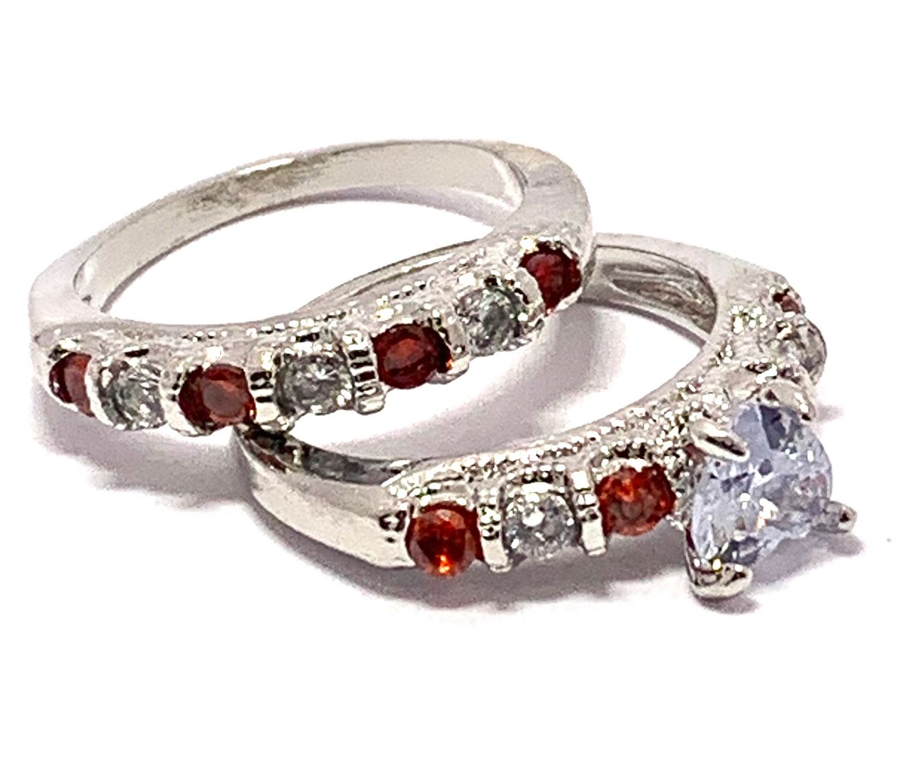 3.00ctw Garnet & Cubic Zirconia 18k White Gold Overlay Ring Set