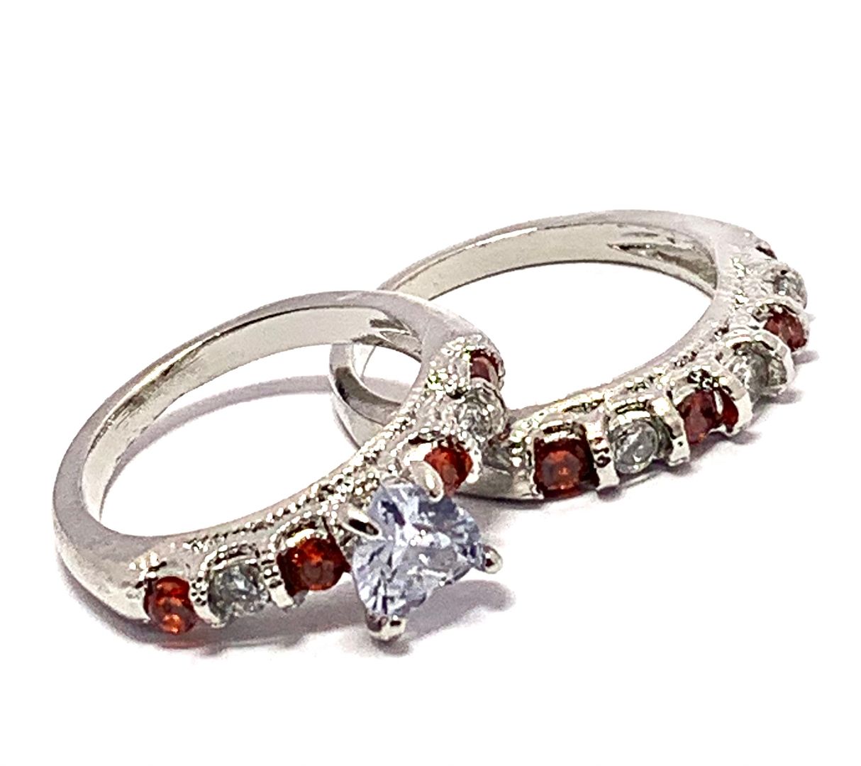 3.00ctw Garnet & Cubic Zirconia 18k White Gold Overlay Ring Set