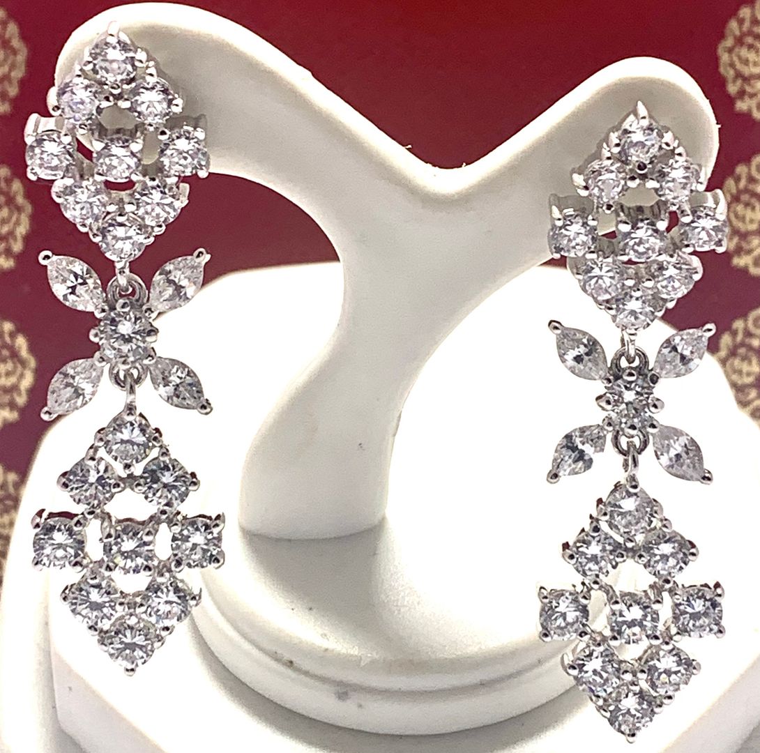 3.00ctw Moissanite Dangle Earrings in 18k WG & .925 Sterling Silver