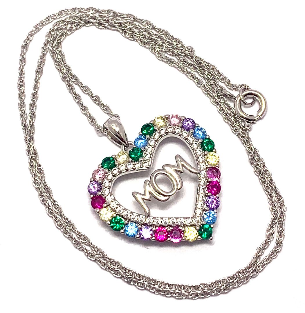 3.00ctw Multicolor Stones & Diamonique Diamond Heart Necklace