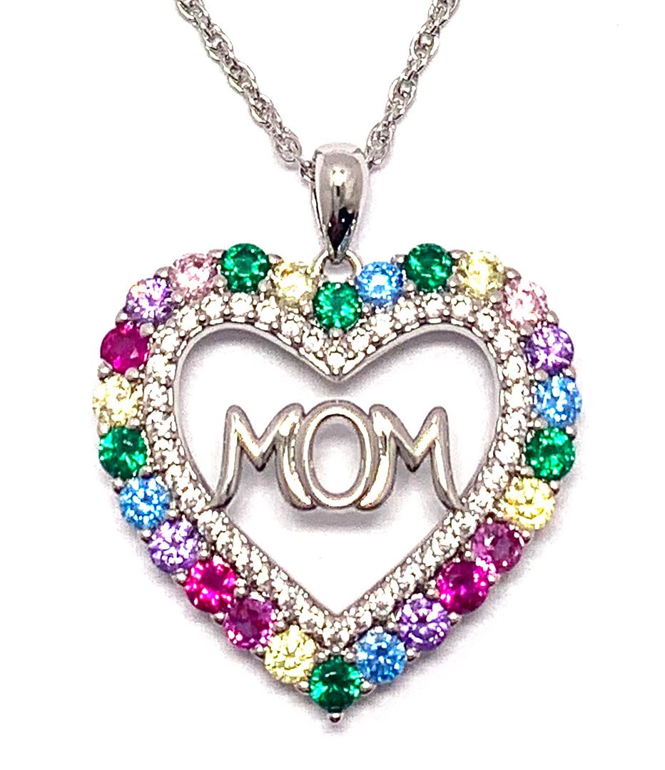 3.00ctw Multicolor Stones & Diamonique Diamond Heart Necklace
