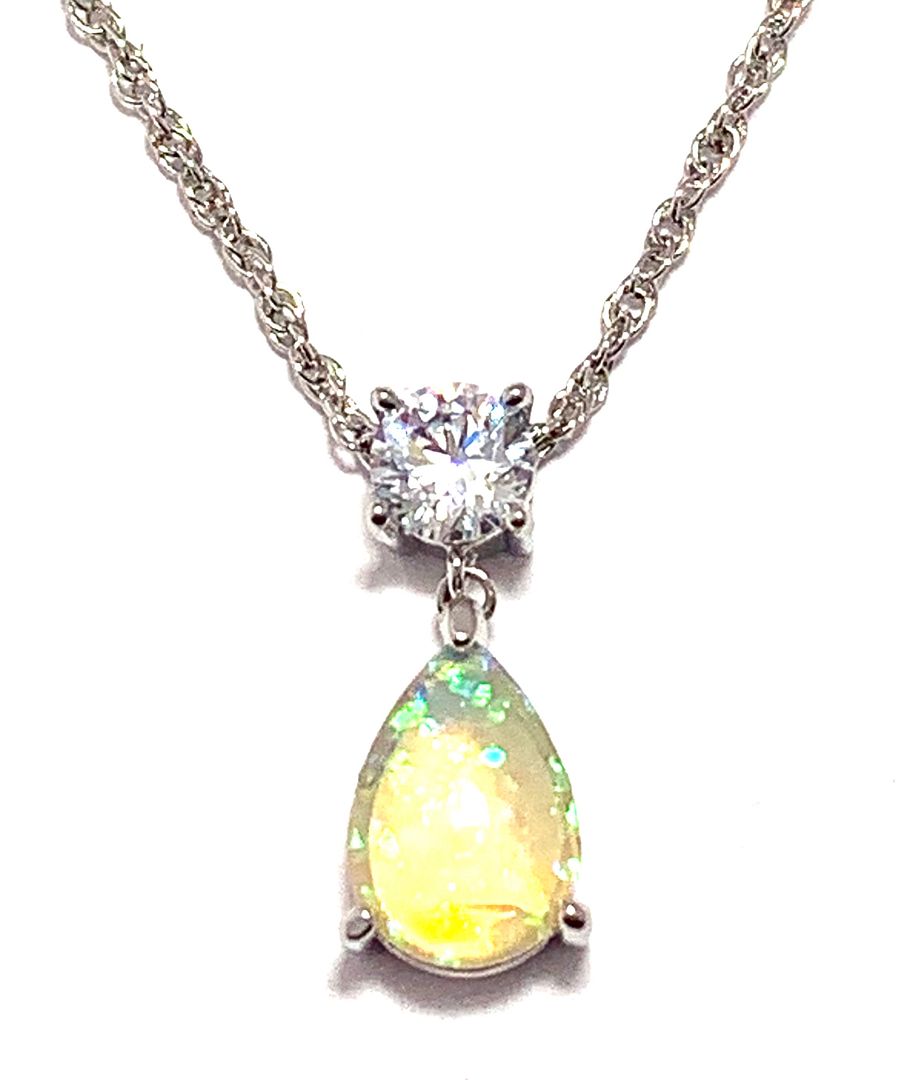 3.00ctw Opal & Diamonique Diamond Necklace in 18K Gold Overlay