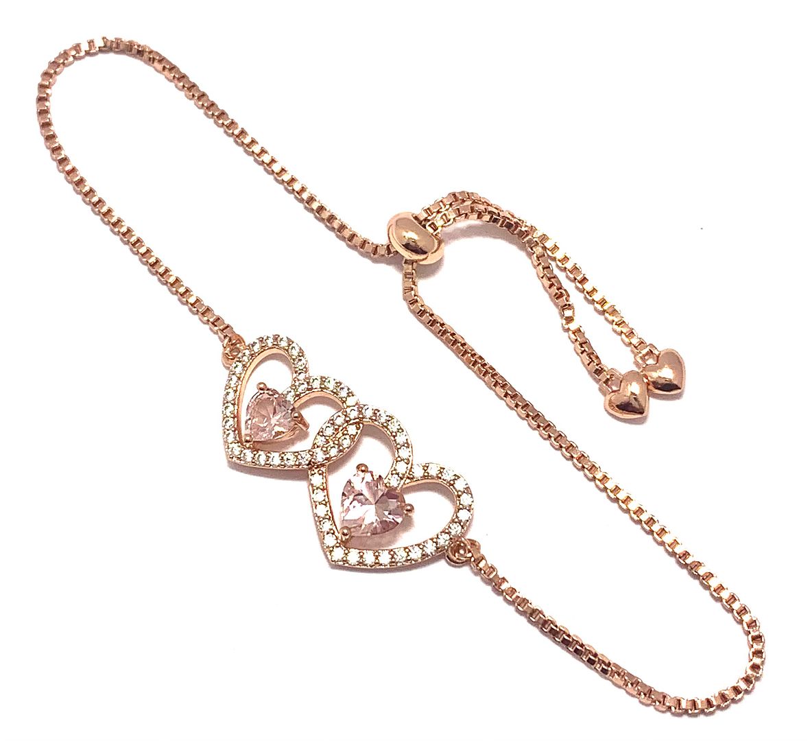 3.00ctw Pink Topaz & Diamonique Diamond Heart Bracelet in 18K Gold Overlay – Designer Inspired