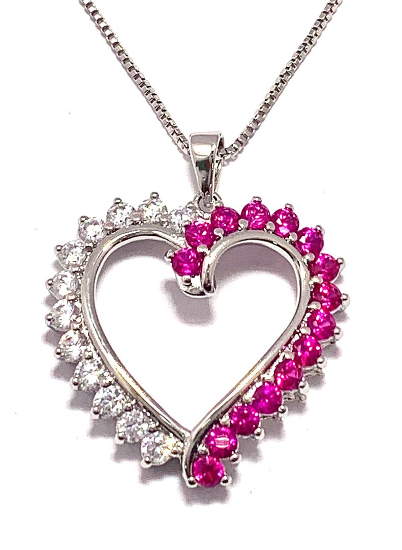 3.00ctw Ruby & Diamonique Diamond Heart Necklace in 18K Gold Overlay
