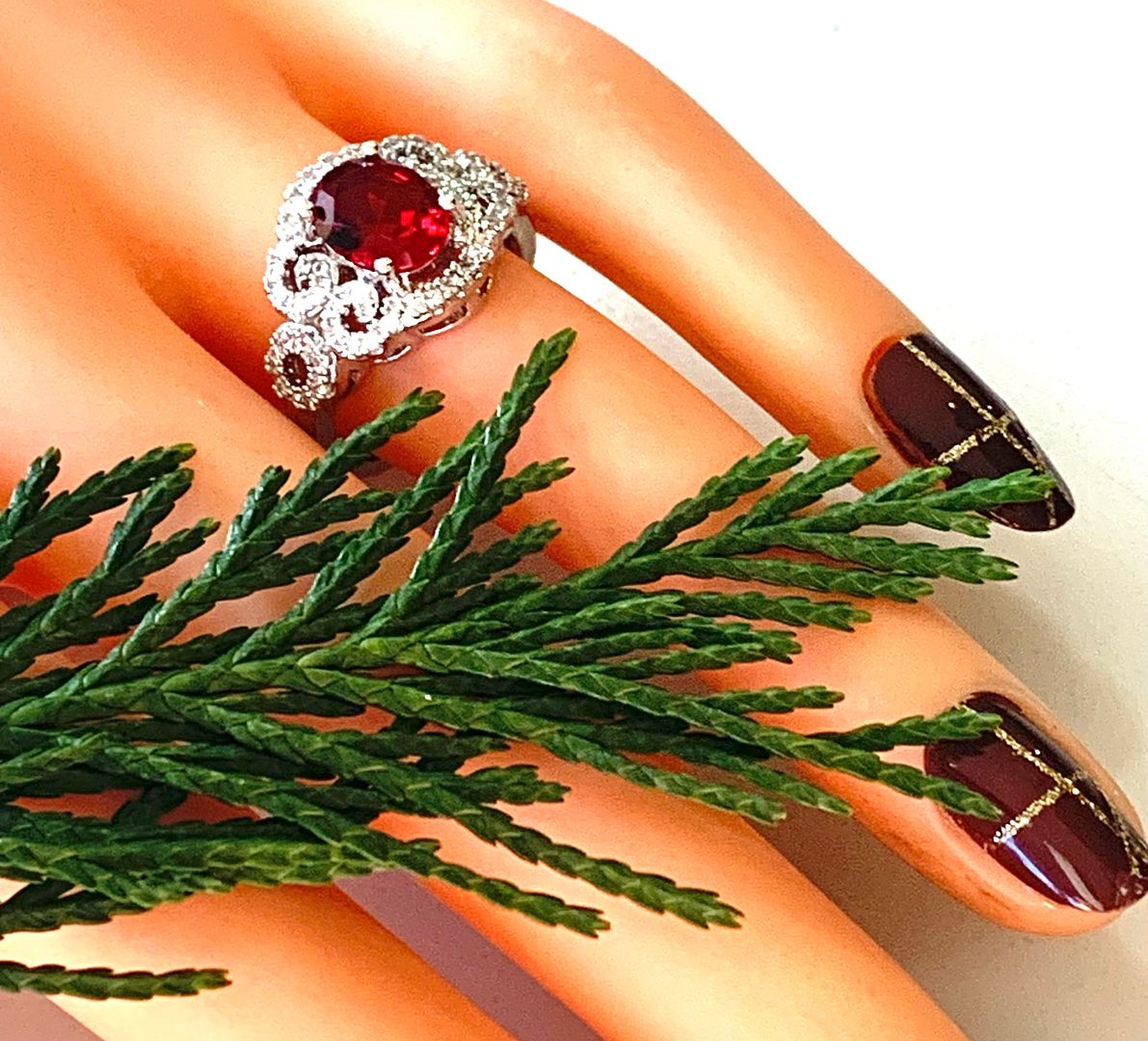 3.00ctw  Ruby & Diamonique Diamond Ring Size 6.5