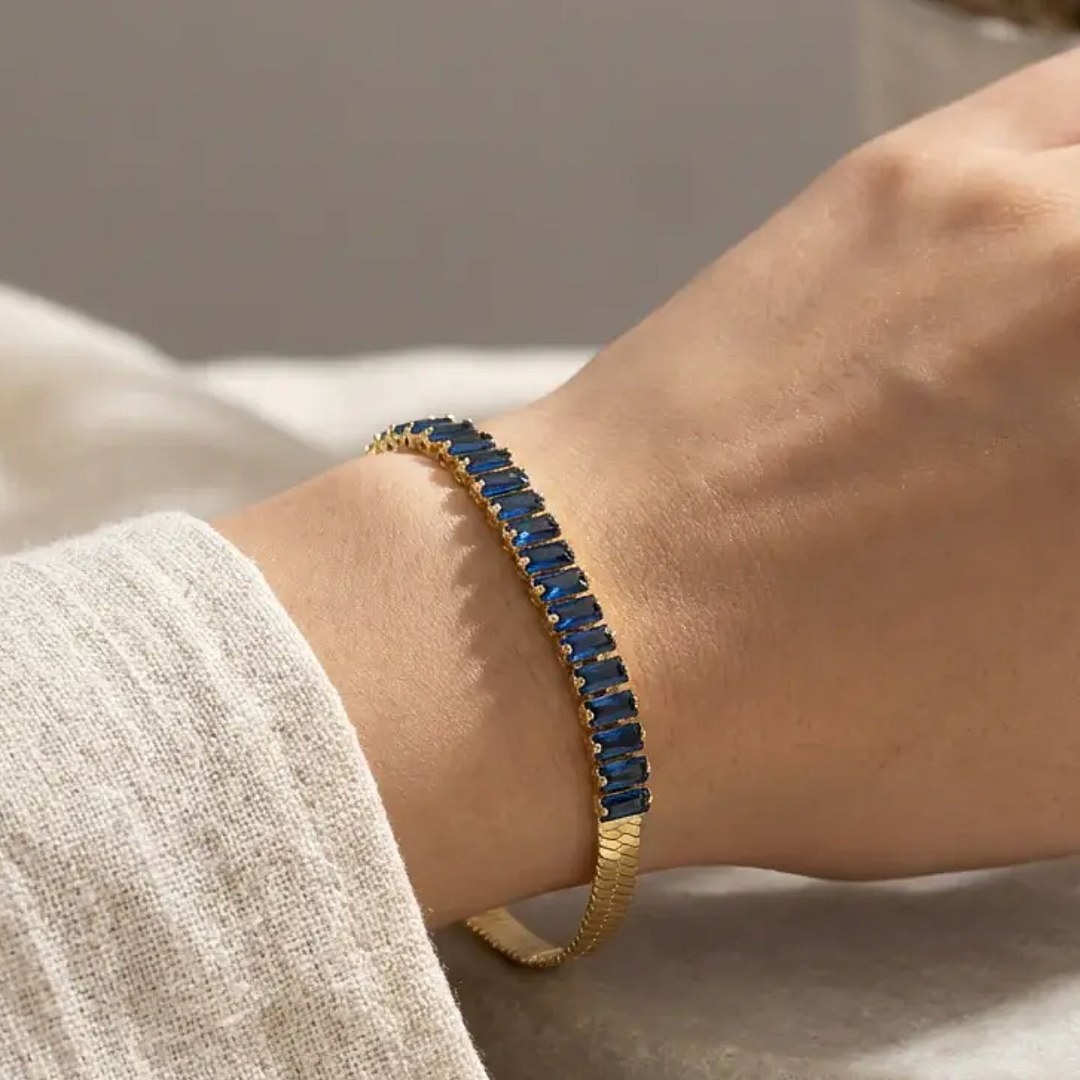 3.00ctw Sapphire Tennis  Bracelet  18K Gold Overlay
