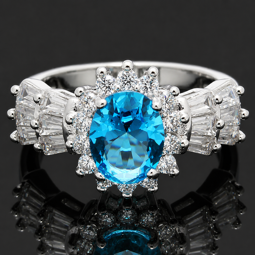 3.10ctw Blue Topaz & White Sapphire Ring