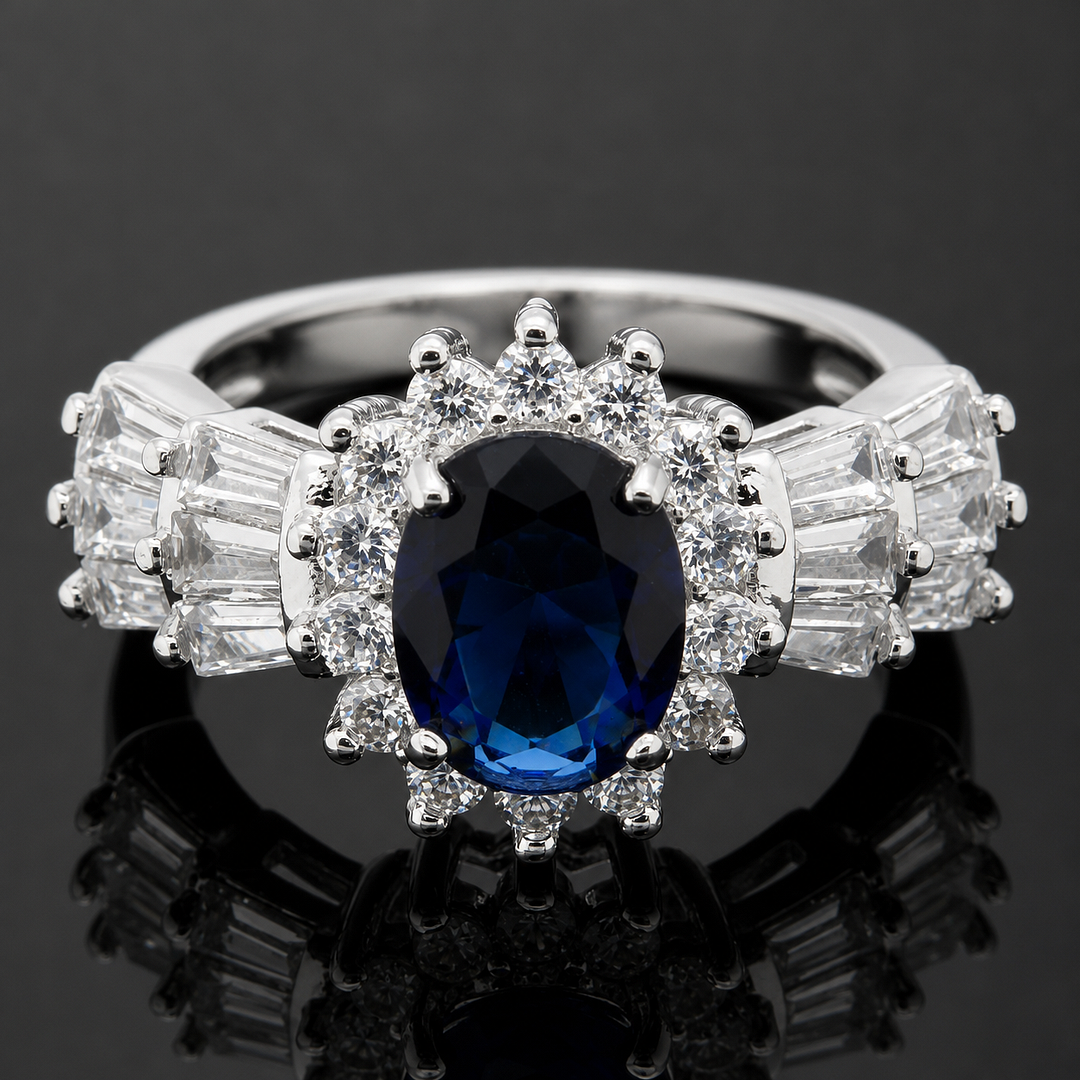 3.10ctw Blue & White Sapphire Ring Size 8