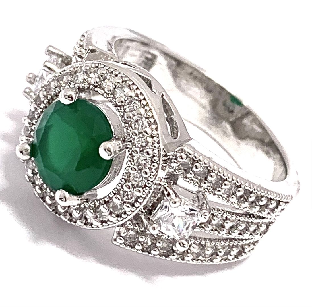 3.25ctw Emerald & Diamonique Diamond Ring