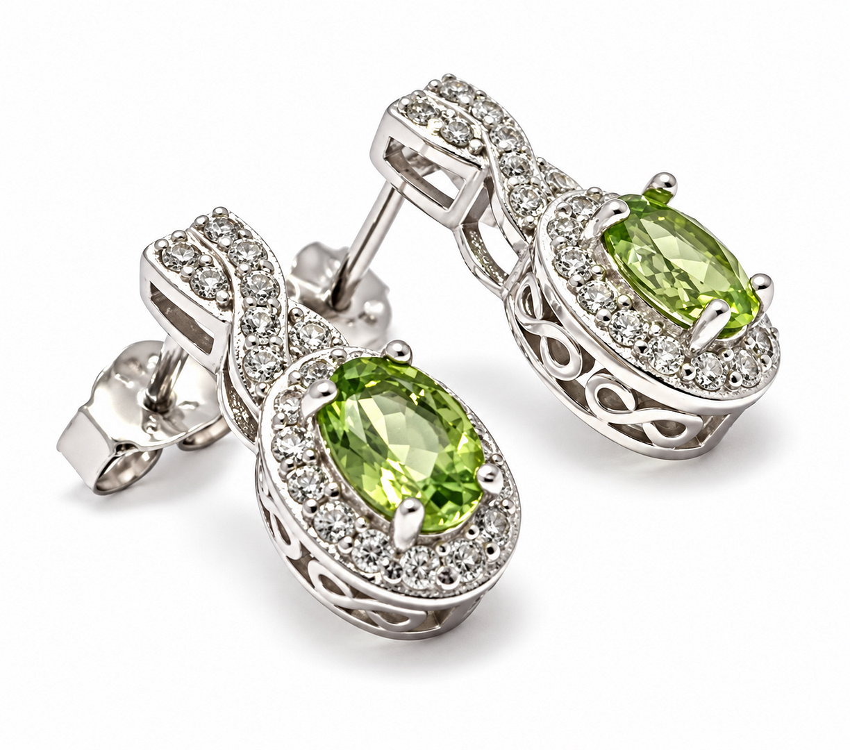 $345 Retail .925 Sterling Silver & 18k White Gold 2.50ctw Genuine Peridot & Diamonique Diamond Earrings