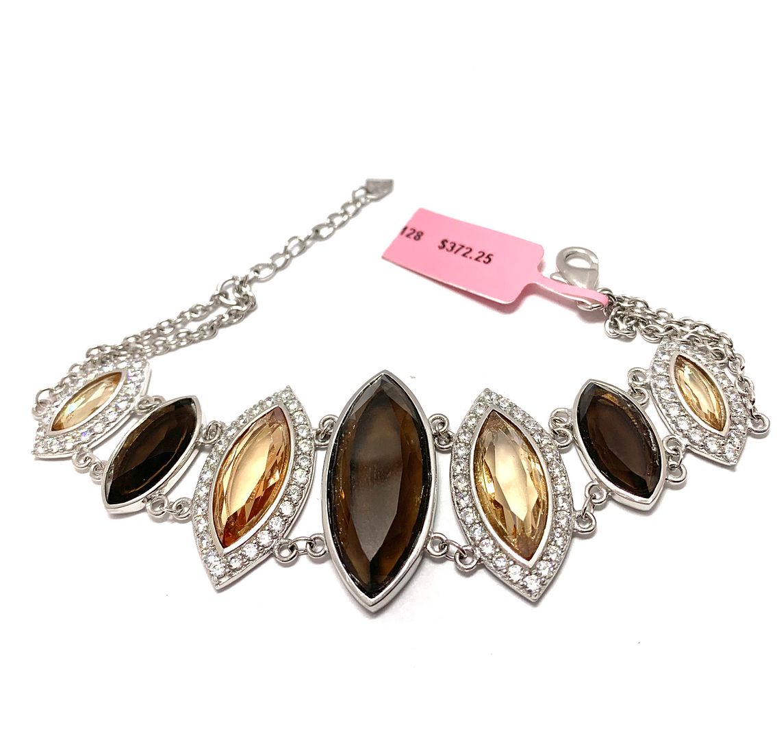 $372 18k  Gold & .925 Sterling Silver  125.00ctw Chocolate. Champagne & White Topaz Large   Bracelet
