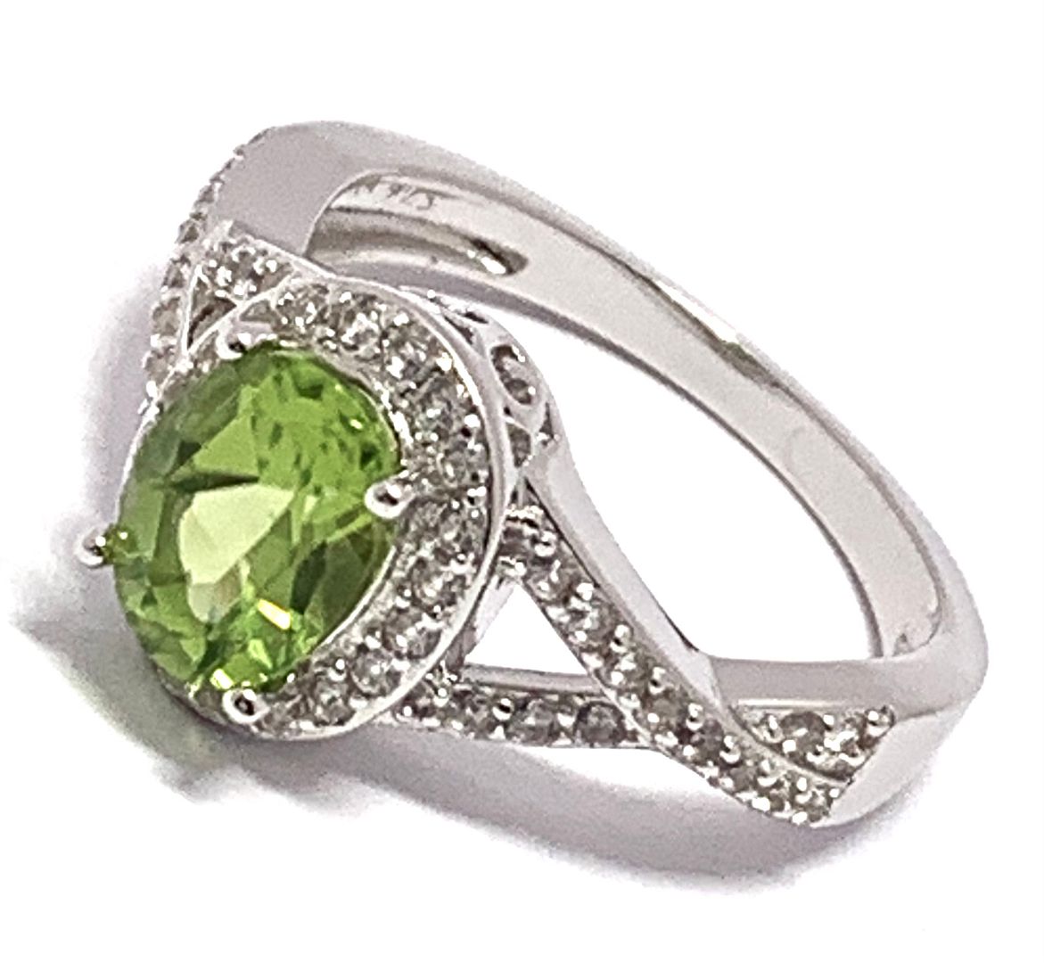 $375 Natural Peridot 925 Sterling Silver Diamonique Diamond Ring
