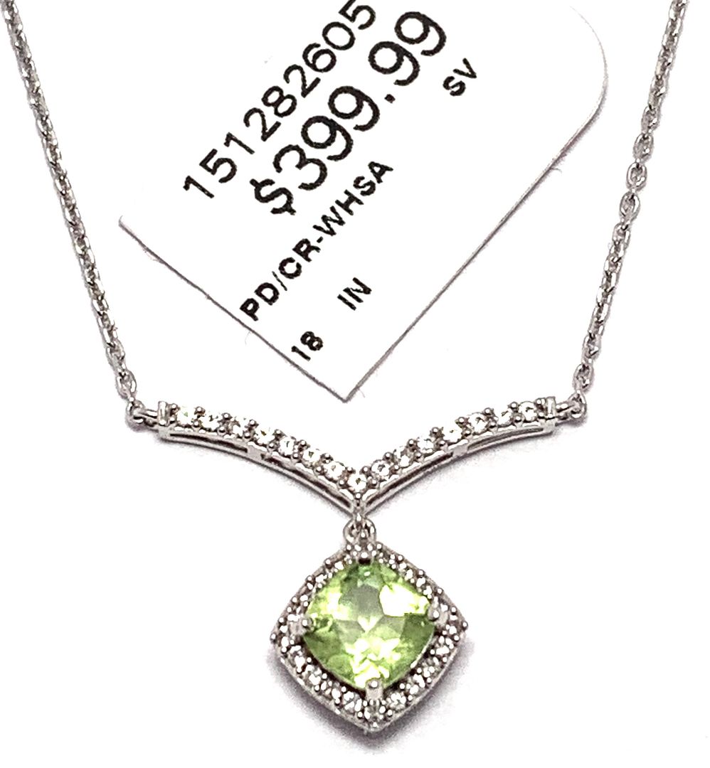 $399 Natural Peridot Necklace 925 Sterling Silver Diamonique Diamond