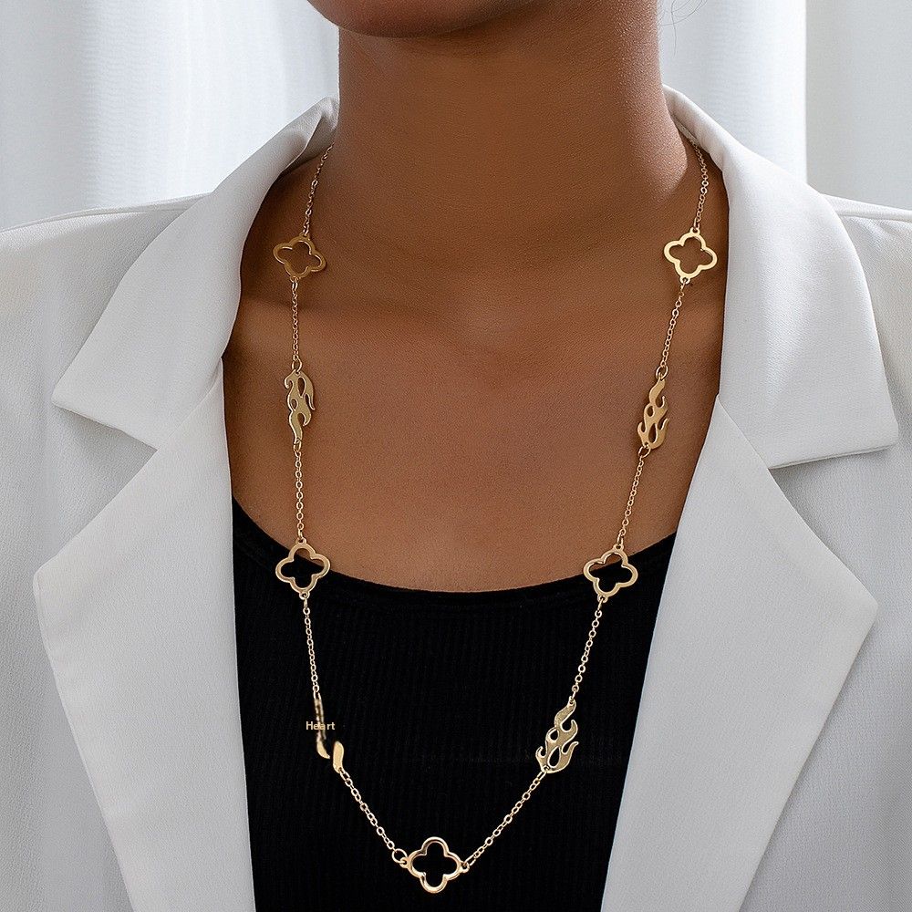 4 Leaf Clover/ Flames 18K Gold Overlay 30" Necklace