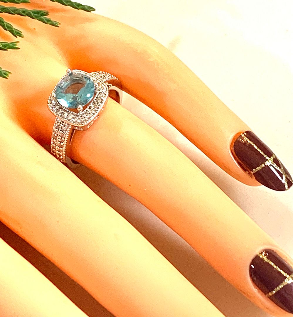 4.00ctw Blue Topaz & Diamonique Diamond Ring Size 8