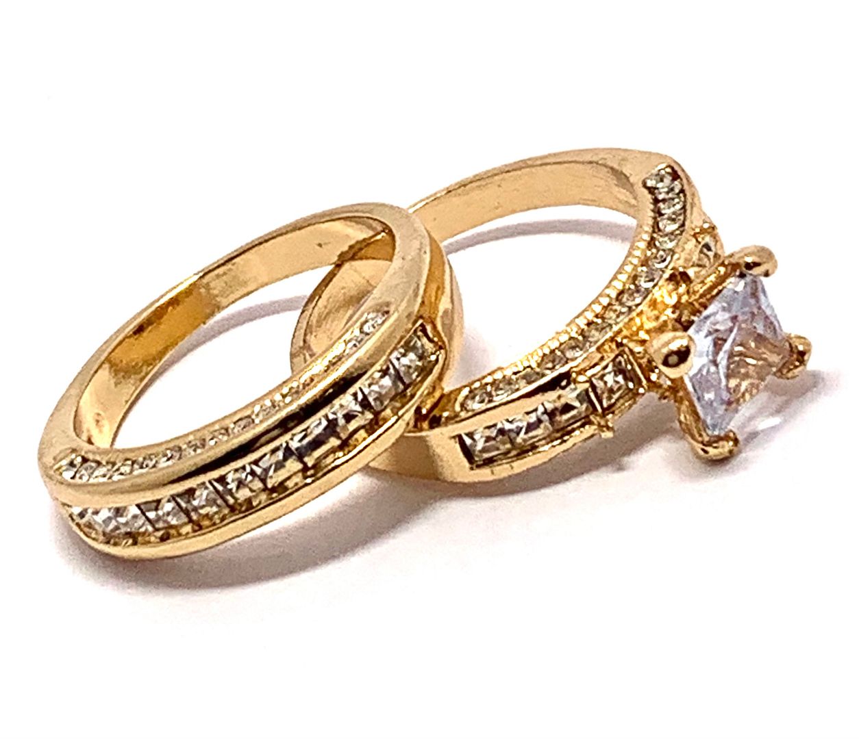 4.00ctw Cubic Zirconia 18k Yellow Gold Overlay Bridal Engagement Ring Set