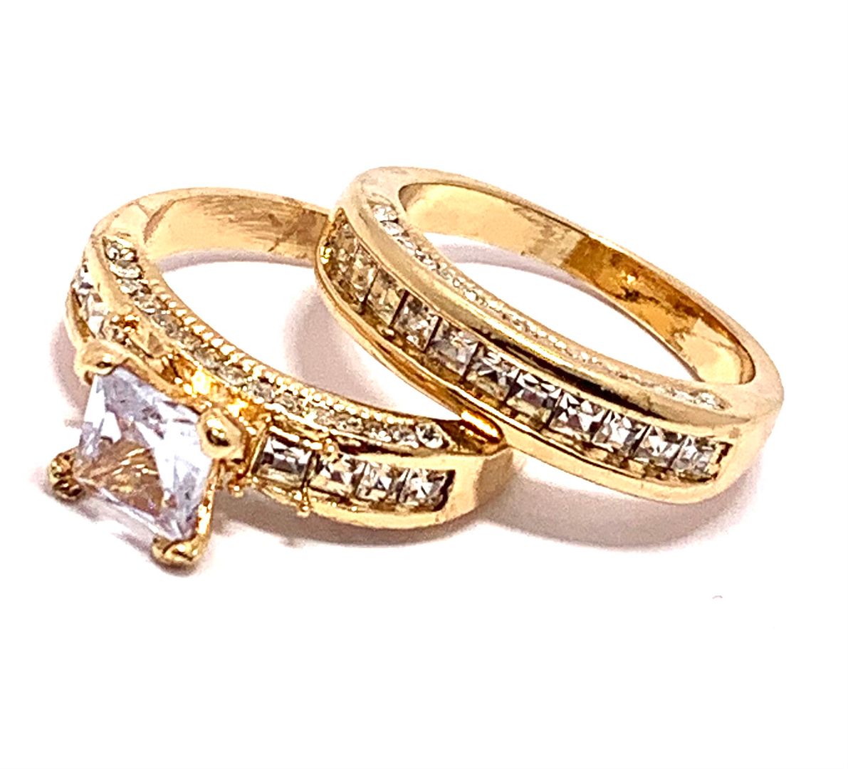 4.00ctw Cubic Zirconia 18k Yellow Gold Overlay Bridal Engagement Ring Set