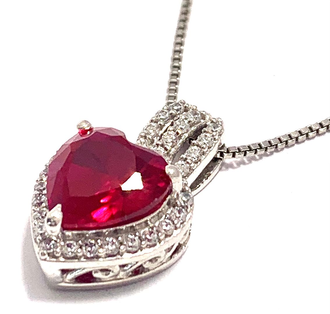 4.00ctw Ruby & Diamonique Diamond Heart Necklace in 18K Gold Overlay