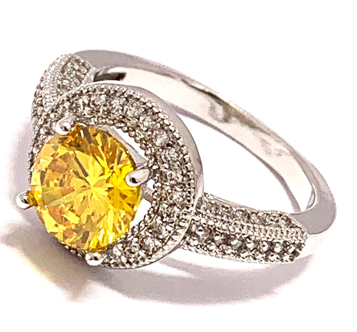 4.00ctw Vivid Yellow Topaz & Diamonique Diamond  Ring