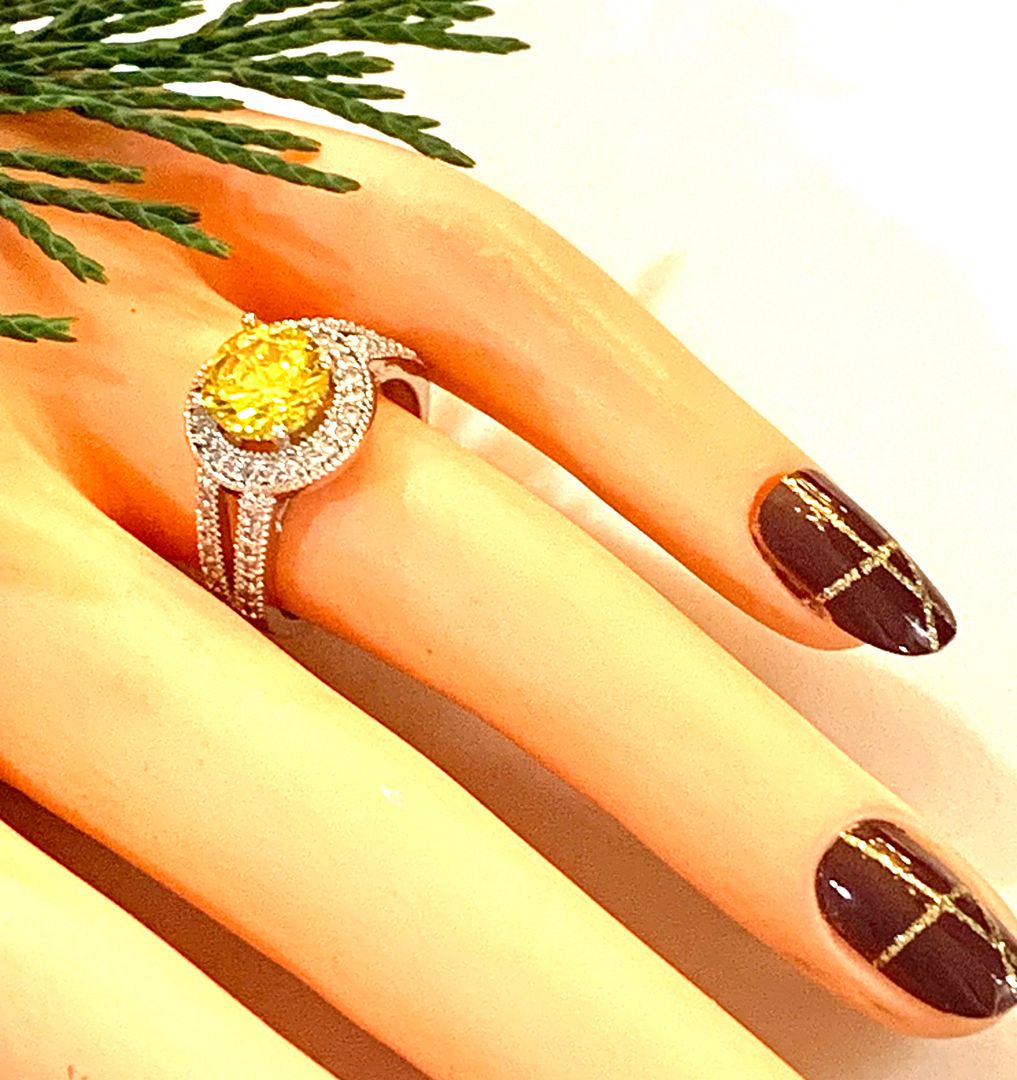 4.00ctw Vivid Yellow Topaz & Diamonique Diamond Ring Size 7